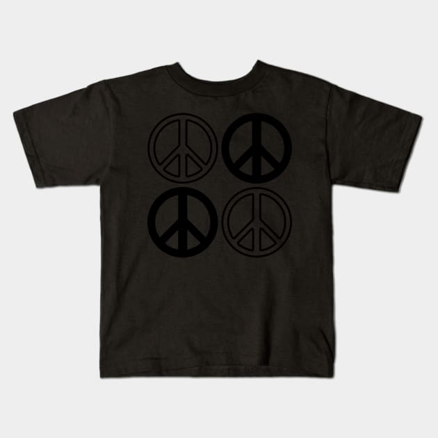 Gold and Black Peace Signs Pattern Kids T-Shirt by ExpressYourSoulTees